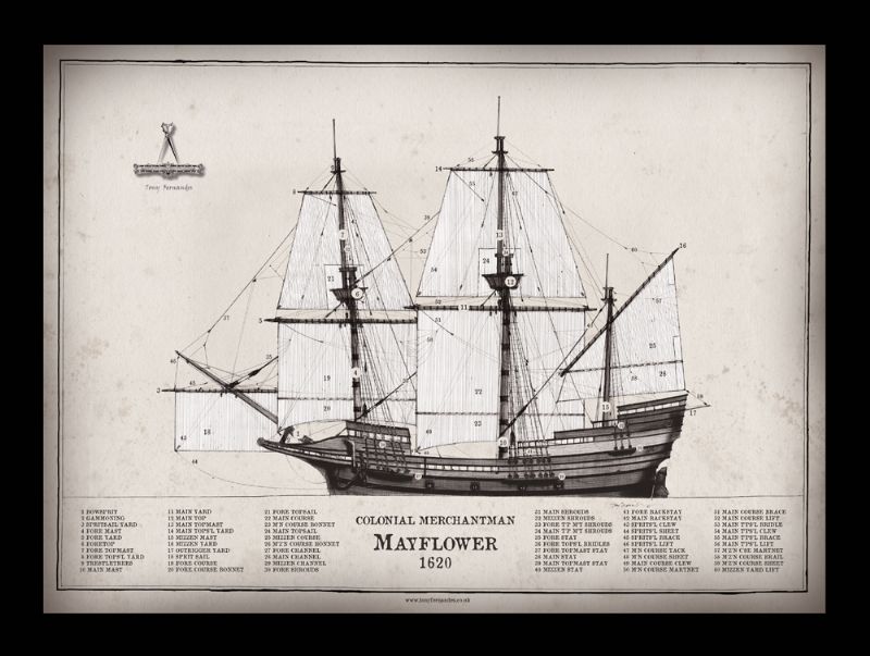 14) Colonial Ship Mayflower 1620 by Tony Fernandes - signed open print